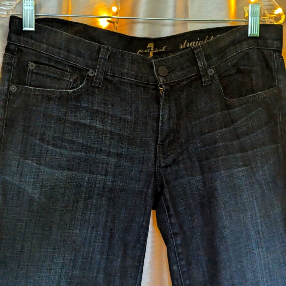 7 for all mankind dark denim, straight leg, size 29.